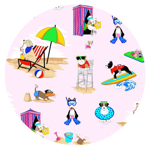 Seaside Surf Pup on Sunny Beach Pink Kids Bamboo Two-Piece Pajama Short Sleeve Set