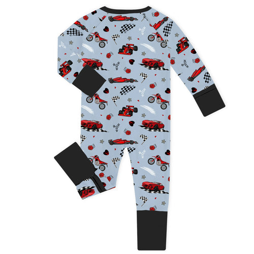 Speed Racer Navy Bamboo Zipper Romper Pajamas