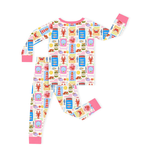 Seaside Market Pink Trim Kids Bamboo Two-Piece Pajama Set
