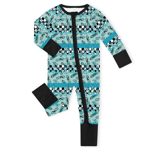 Rad Skate & Flame Bamboo Zipper Romper Pajamas