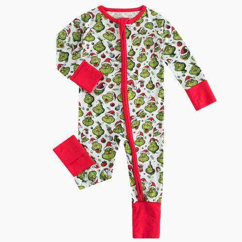 Today’s Deals Christmas Green Guy Christmas hat Bamboo Zipper Romper