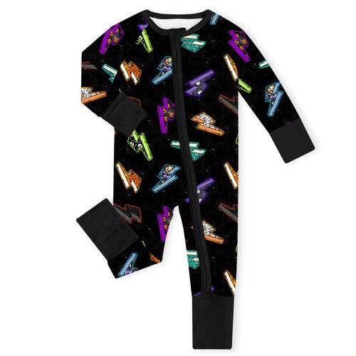 Halloween Dazzling Lightning Bamboo Zipper Romper Pajamas