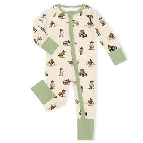 Yeehaw Critters Sage Bamboo Zipper Romper Pajamas