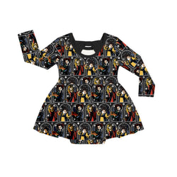 Halloween Witch Sisters Long Sleeve Twirl Dress With Bodysuit