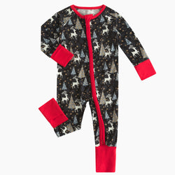 Christmas Tree Deer Baby Bamboo Red Zipper Romper