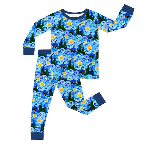 Deep Blue Starry Sky Kid Bamboo Two-Piece Pajama Set