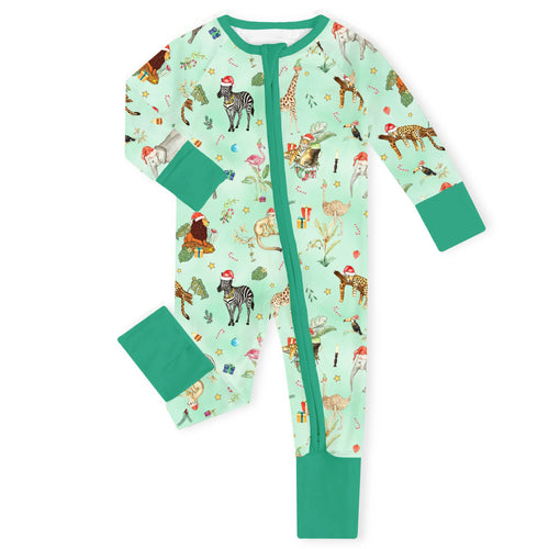 Safari Santa Bamboo Zipper Romper Pajamas