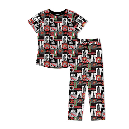 Halloween Spooky Skate Patchwork Print Bamboo Women's Pajamas Set