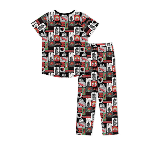 Halloween Spooky Skate Patchwork Print Bamboo Women's Pajamas Set