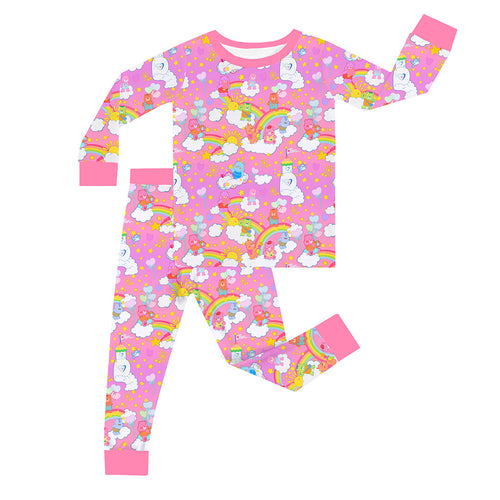 Cartoon Bear Gradient Rainbow Kid Bamboo Two-Piece Pajama Set