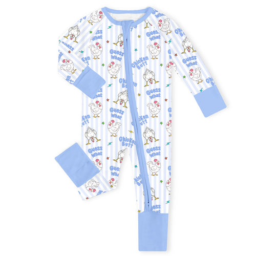 Guess What Chicken Butt Blue Bamboo Zipper Romper Pajamas