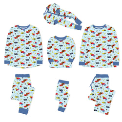Car Champs on Ice Blue Bamboo Family Matching Pajamas
