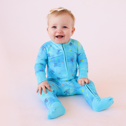 FancyPrince Colorful Fish Baby Bamboo Blue Zipper Romper Pajamas