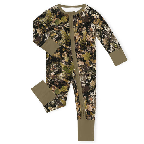 Woodland Canopy Camo Bamboo Zipper Romper Pajamas