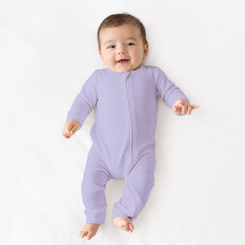 Soft Lavender Solid Bamboo Zipper Romper Pajamas