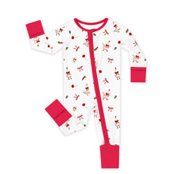 Christmas Country Goose and Bows Bamboo Zipper Romper Pajamas