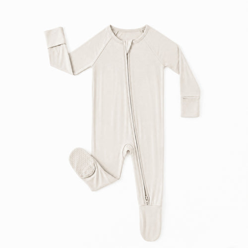 Oat Milk Solid Bamboo Zipper Footie Pajamas