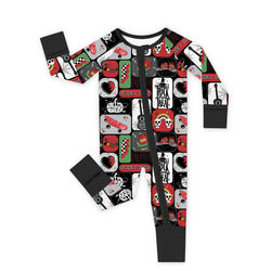 Halloween Spooky Skate Patchwork Bamboo Zipper Romper Pajamas