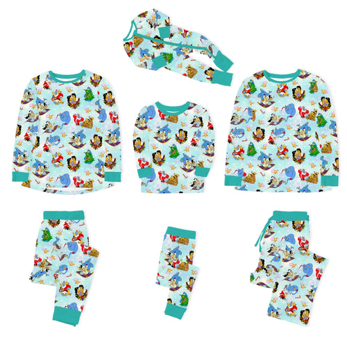 Christmas Blue Genie and Royal Couples Bamboo Family Matching Pajamas