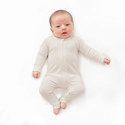Oat Milk Solid Bamboo Zipper Romper Pajamas