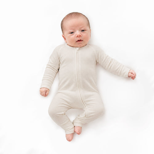 Oat Milk Solid Bamboo Zipper Romper Pajamas