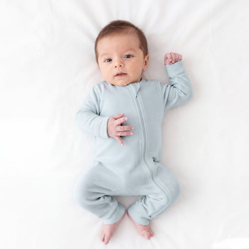 Solid Sky Blue Zipper Romper Pajamas