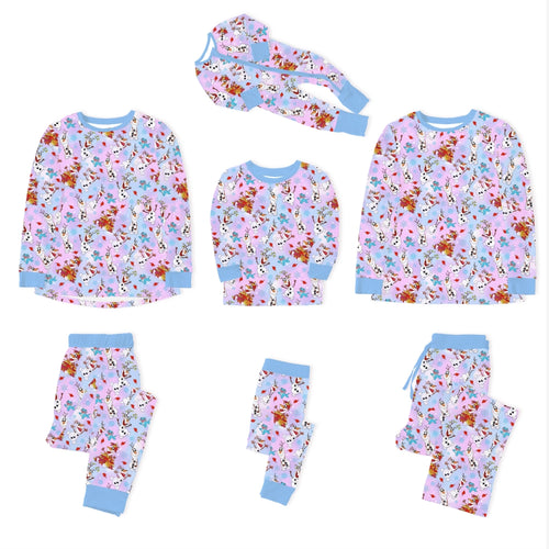 Christmas Big Face Snowman Multicolor Bamboo Family Matching Pajamas