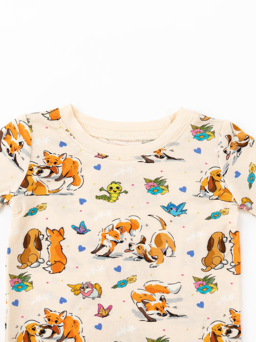 Playful Pups Foxs and Butterflies Kids Bamboo Two-Piece Pajama Set