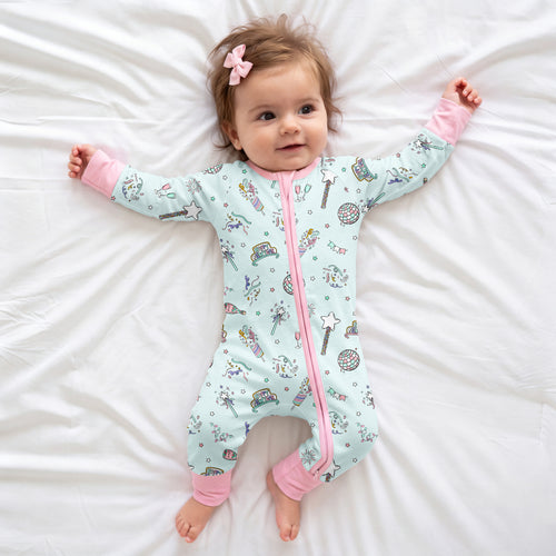 New Year Disco Party Bamboo Zipper Romper Pajamas