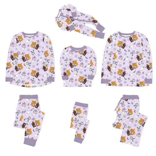 Halloween Midnight Cats and Spider Bamboo Family Matching Pajamas