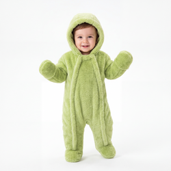 Avocado Green Baby Bear Fleece Hooded Romper