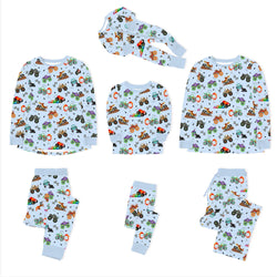 Big Wheels Truck Race Journey on Sky Blue Bamboo Family Matching Pajamas