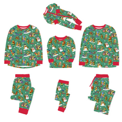 Christmas Bear and Animal Pals on Holly Green Bamboo Family Matching Pajamas