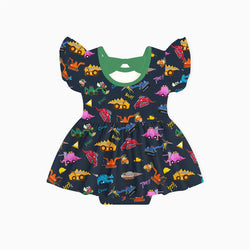 Dinosaur Digger Green Twirl Dress With Bodysuit