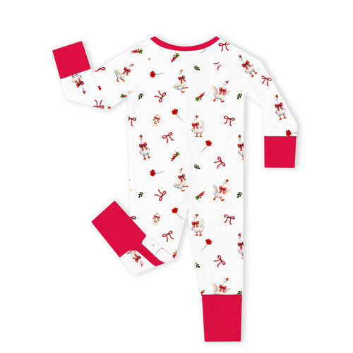 Christmas Country Goose and Bows Bamboo Zipper Romper Pajamas