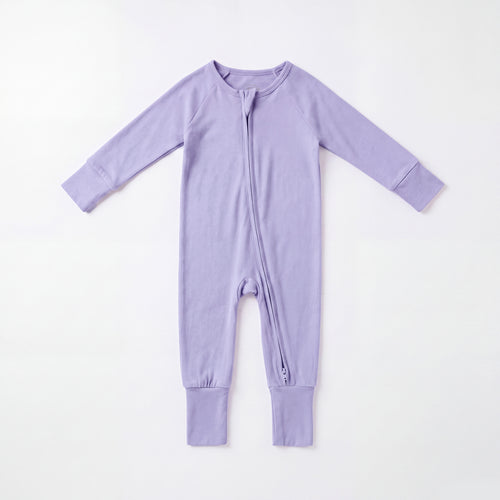 Soft Lavender Solid Bamboo Zipper Romper Pajamas