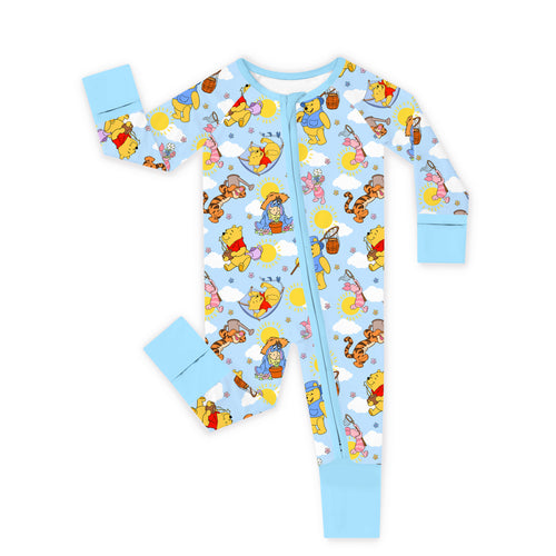 Sunny Bear and Pig Friends Playtime Bamboo Zipper Romper Pajamas