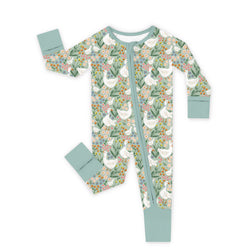 Daisy Goose Garden Meadow Floral Bamboo Zipper Romper Pajamas