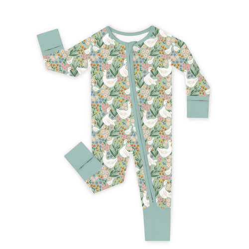 Daisy Goose Garden Meadow Floral Bamboo Zipper Romper Pajamas