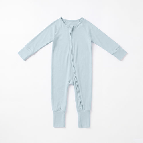 Solid Sky Blue Zipper Romper Pajamas