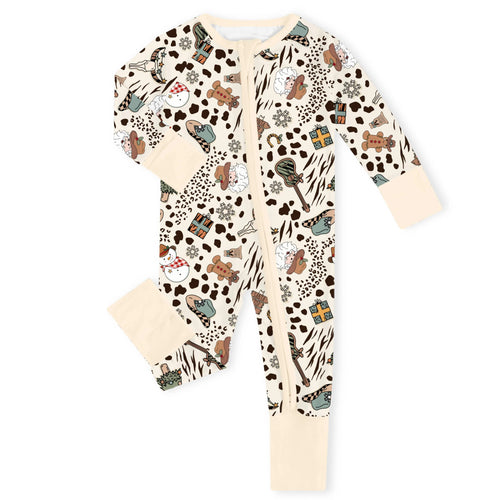Christmas Western Country Leopard Bamboo Zipper Romper Pajamas