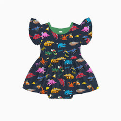 Dinosaur Digger Green Twirl Dress With Bodysuit