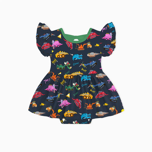 Dinosaur Digger Green Twirl Dress With Bodysuit