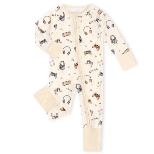 Retro Game Playtime Adventure Bamboo Zipper Romper Pajamas