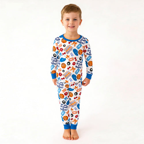 Playful Sports and Sweet Bow Lip Blue Kids Bamboo Two-Piece Pajama Set