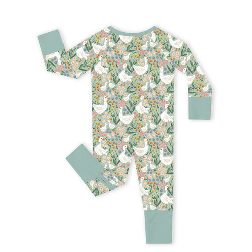Daisy Goose Garden Meadow Floral Bamboo Zipper Romper Pajamas