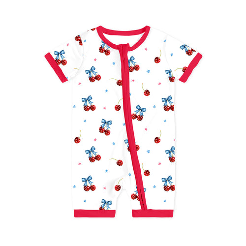 4th of July Cherry Bow Twinkling Stars Short Bamboo Zippy Baby Romper
