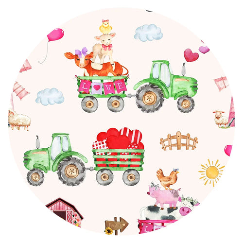 Valentine Farm Adventure Ride and Hearts Green Bamboo Zipper Romper Pajamas