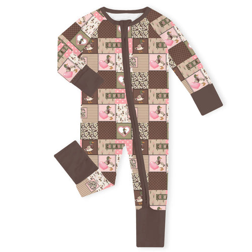 Wild Mallard Love Brown Bamboo Zipper Romper Pajamas