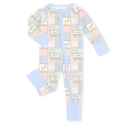 Country Patchwork Hen Bamboo Zipper Romper Pajamas
